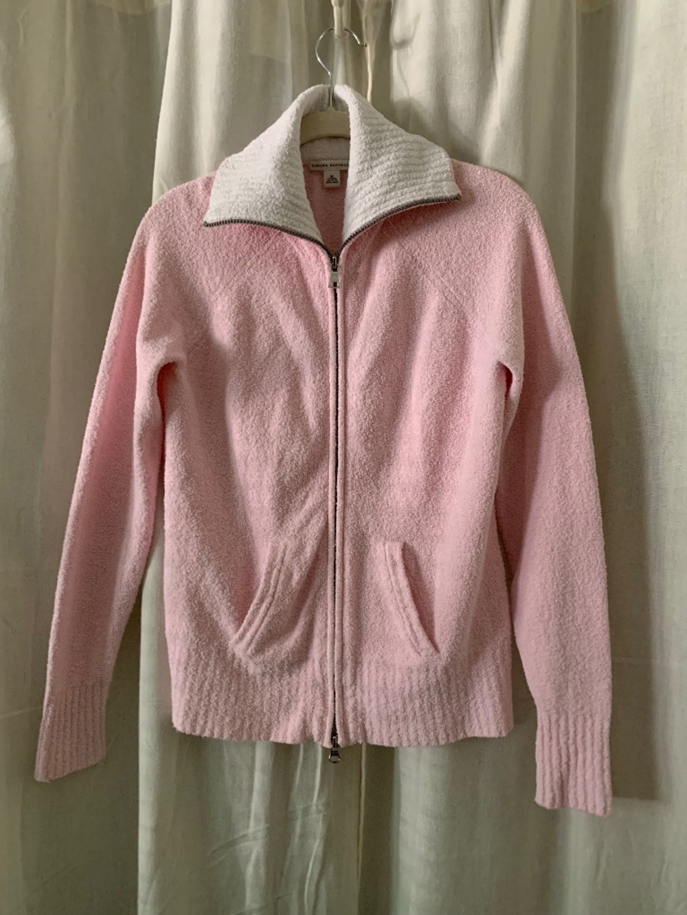 Vintage Banana Republic M Pink Cotton Blend Bouclé Full Zip Sweater Jacket - Picture 4 of 12